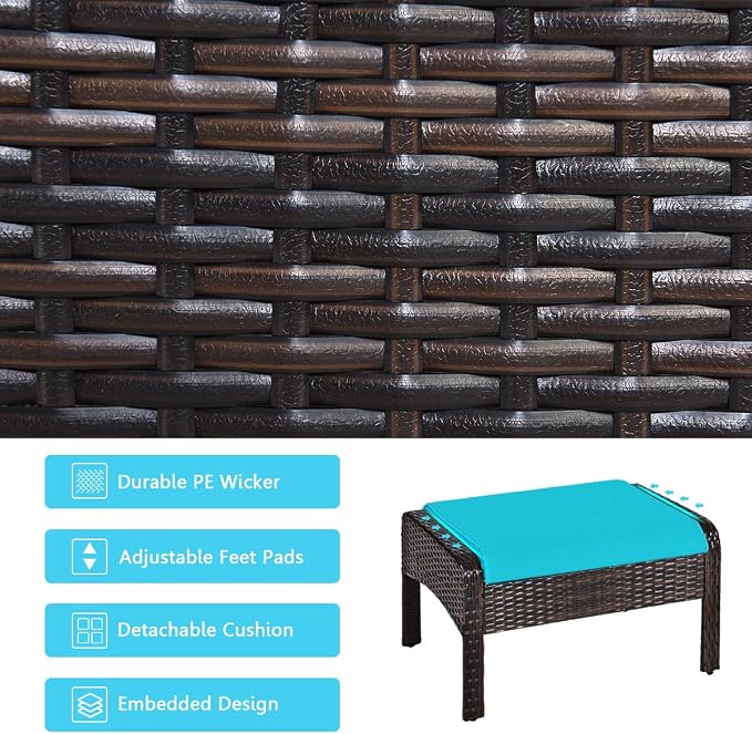 HAPPYGRILL 5-Pieces Patio Furniture Set Outdoor Rattan Wicker Conversation Set with Coffee Table Cushioned Sofas and Ottoman Chat Set for Garden Backyard