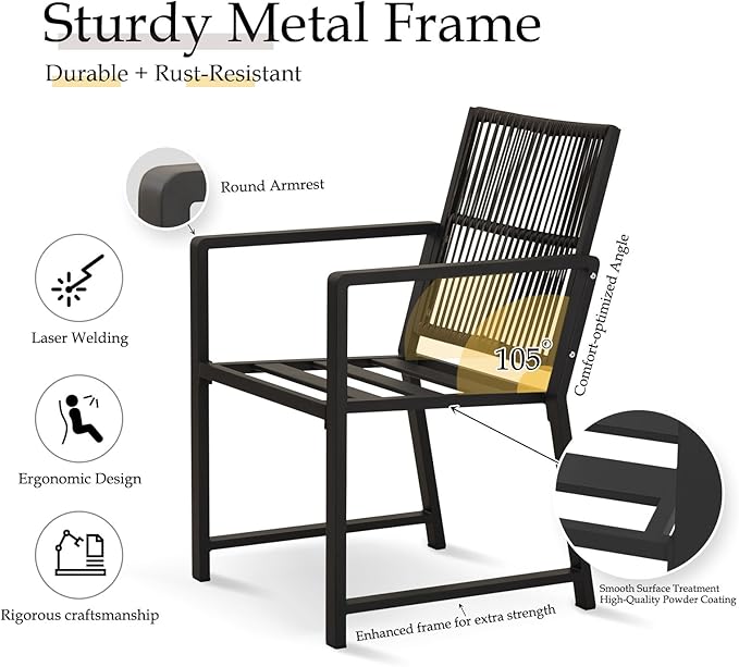 6 Pieces Outdoor Dinning Set Featuring 2 Aluminum Tables and 4 Iron Alloy Ratten Chairs Waterproof and Rust-Proof Courtyard Style Table Garden Balcony Poolside, Black 6 Pcs