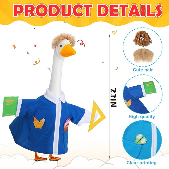 Abbylike 2 Set Back to School Porch Goose Outfit Teacher Classroom Yard Goose Costume Clothes with Book and Ruler Fits 23'' Cement for First Day of School Patio Lawn Garden Pathway Statue Decorations