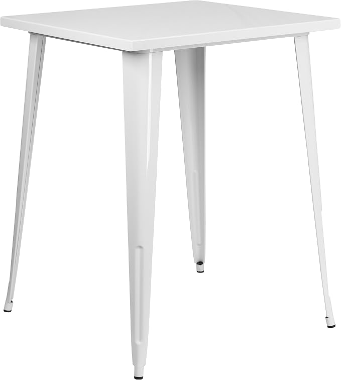Flash Furniture Nolan Commercial Grade 31.5" Square White Metal Indoor-Outdoor Bar Height Table