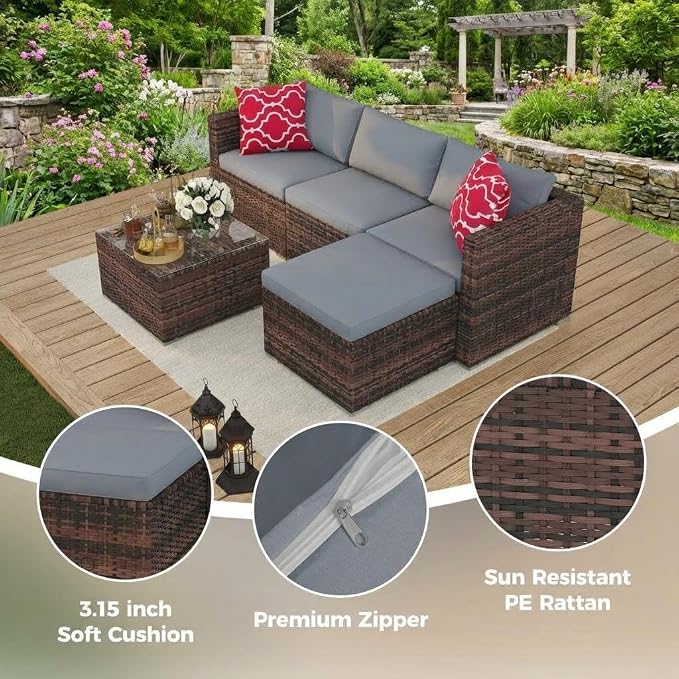 Litake 5 Piece Patio Furniture Sets, Modular Sectional Sofa Set, All-Weather PE Rattan Wicker with Cushions, Conversation Furniture for Backyard, Poolside & Garden