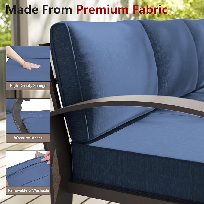 Patio Furniture Set 10 Seats Aluminum Armrest Sofa, Modern Outdoor Living Room Set with 55000 BTU Propane Aluminum Fireplace, Outdoor Rotary Joystick with Thick Cushion