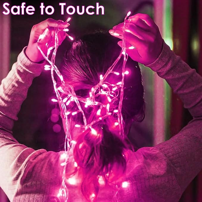 200 LED Connectable String Lights, 66FT Christmas Lights Outdoor Indoor | Pink, 13 Modes, Timer, Clear Wire Waterproof Twinkle Fairy Lights Plug in for Bedroom Classroom Patio Xmas Tree Decor