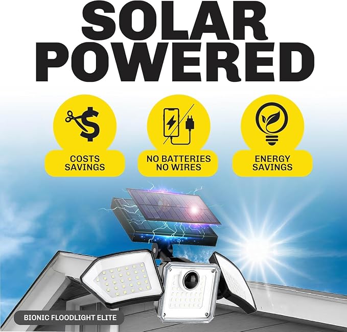 Bionic Flood Light 4 Pk Solar Lights Outdoor Waterproof, Ultra Bright 89 LEDs, 3 Heads Wide Angle Motion Sensor Outdoor Lights for Security, Wall, House, Spot Light, IP65 Waterproof – Stakes Included