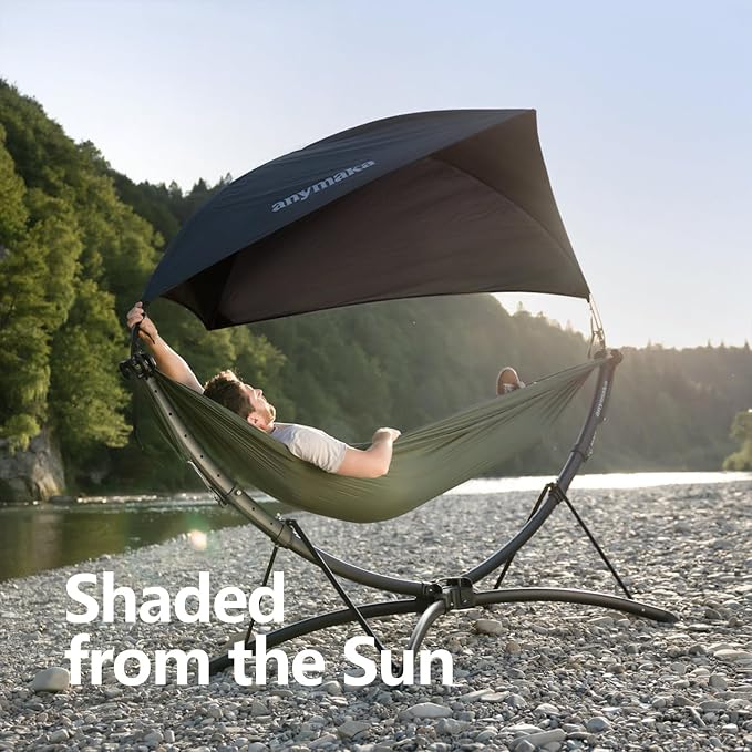 anymaka Set Up in 3 Seconds Adjustable Portable Aluminum Alloy Hammock Stand for Outside with Chair Mode & Lounge Mode up to 105'' (Full Pack Yellow-1)