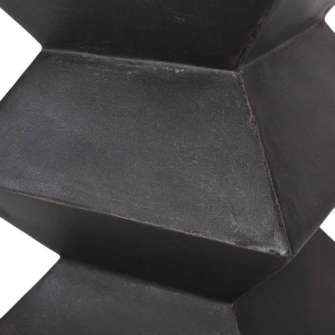 Outdoor Lightweight Concrete Side Table, MGO End Table with Geometric Pedestal Design, 15.5"x15.5"x20" Modern Patio Accent Table for Garden, Balcony, Living Room, Copper