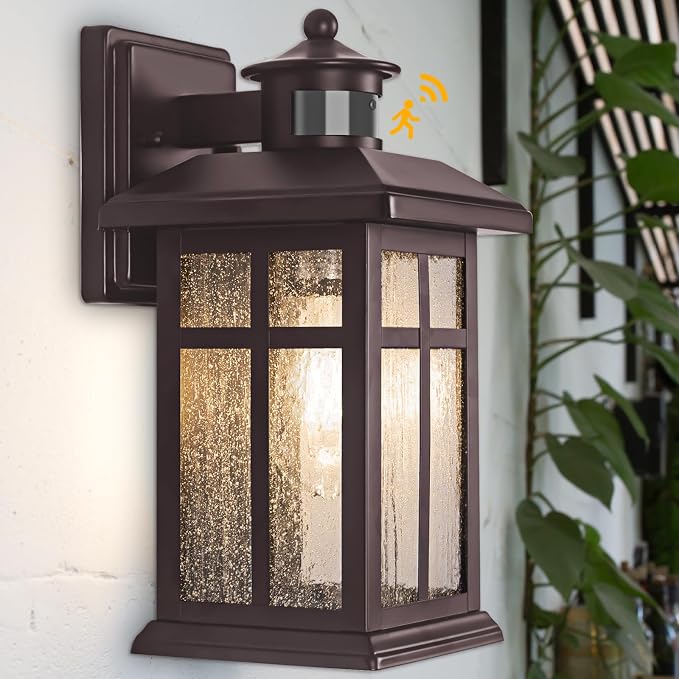 Exterior Light Fixtures Motion Sensor Wall Mount Oil Rubbed Bronze | Exterior Wall Mount with E26 Sockets & Tempered Glass, Waterproof Outdoor & Indoor Lights for House, Porch, Garage, White