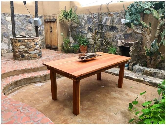 Afuera Living 84" Farmhouse Solid Redwood Patio Dining Table, Natural Heart Stain Finish, Rectangular, Weather Resistant, Durable Outdoor Table for Garden, Backyard, or Outdoor Dining Use