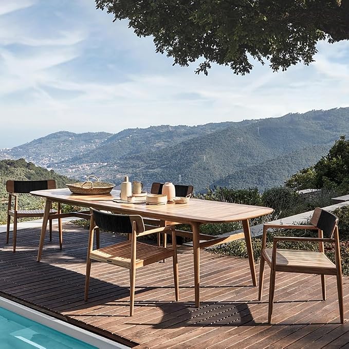 homary Mid-Century Modern 6-Person Rectangle Outdoor Patio Dining Table in Natural Wood, Sturdy Solid Wood Construction for Gardens, Patios & Outdoor Gatherings