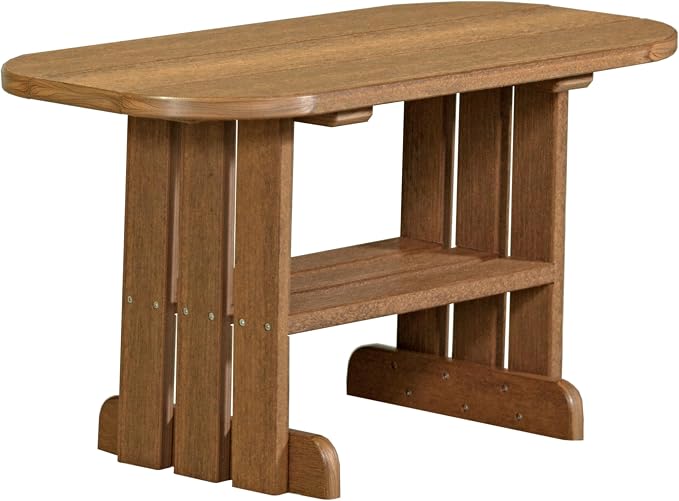 LuxCraft Poly Outdoor Coffee Table, Oval Patio Table with Shelf, Weather Resistant Low Tables for Adirondack Chairs & Outdoor Seating - Amish Made in USA (Antique Mahogany)