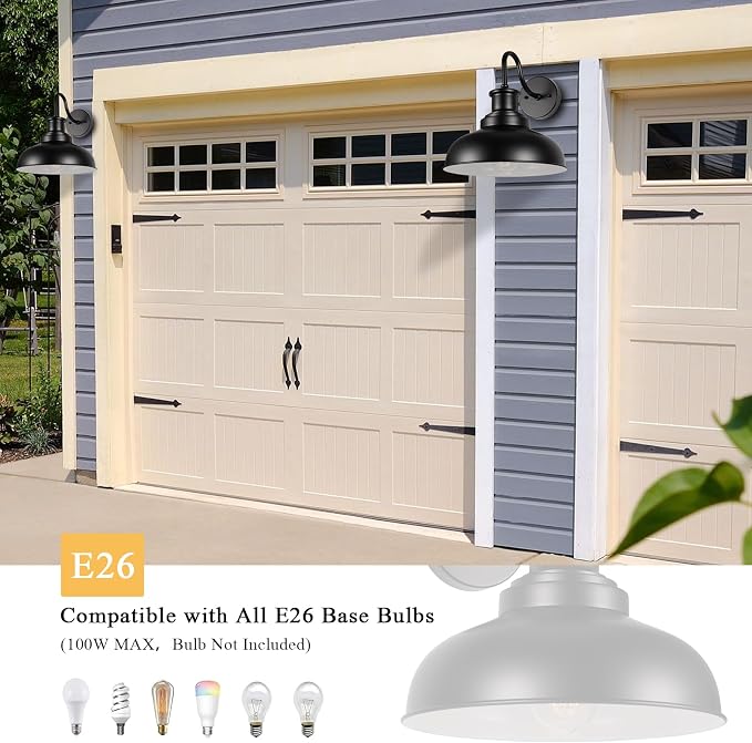 Outdoor Barn Light Outdoor Wall Sconce Farmhouse Exterior Wall Mount Light Vintage Outside Lighting Fixture Industrial Black White Lantern for Porch, Entryway, Garage, 1 Pack