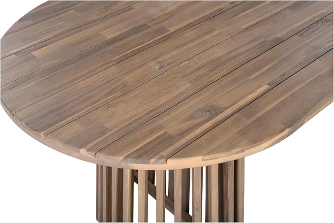 Christopher Knight Home Zoa Acacia Wood Dining Set for 4, Outdoor Dining Table with Dual Slatted Pedestal Bases, Outdoor Dining Chairs with Cushions, 5 Piece Patio Dinner Set, Beige/Light Teak/Brown