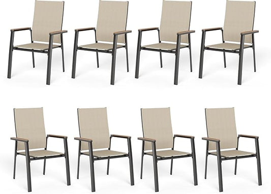 Sophia & William Patio Dining Chairs Set of 8, Stackable Aluminuum Frame | Beige textilene, Weather-resistant, light-weight & space-saving, Breathable & quick-drying, Outdoor deck backyard porch