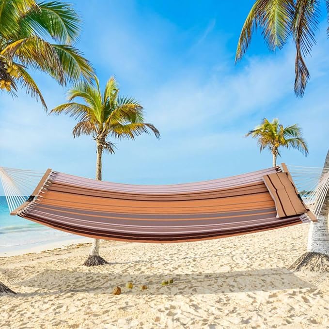 Portable Brown Beech Wood Foldable Hammock with Detachable Pillow for Patio/Balcony 55.5x75in, 265lb Capacity Stylish