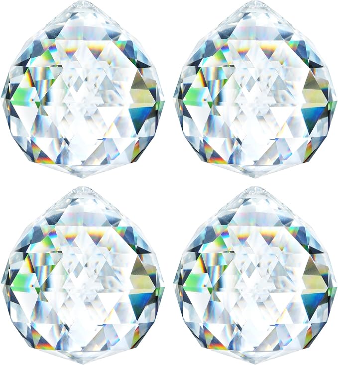 4 Pack Clear Crystal Ball Prism Suncatchers Window Rainbow Maker, 40mm | Hanging Crystals,Sun Catchers Indoor Window,Large Beads For Suncatcher,Chandelier Prisms for Home Garden Decor,Easy Hanging