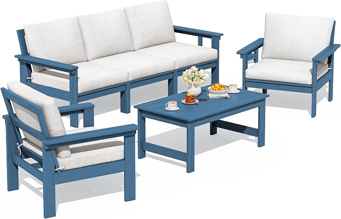 SERWALL HDPE Outdoor Patio Furniture Set with Coffee Table