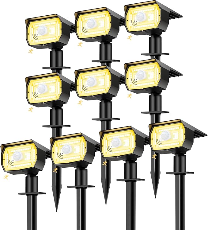 nipify Solar Lights Outdoor Waterproof, Motion Sensor Spot Landscape Light | 10 Pack/3 Modes/56 LED, Warm White, Waterproof, Solar Powered, Landscaping, Lighting for Outside Pathway Yard Garden Walkway
