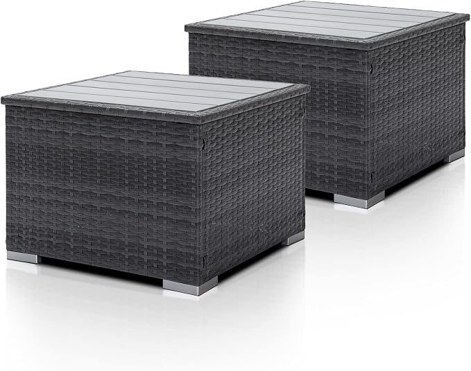 NICESOUL Modern Luxury Outdoor Side Table Set of 2, All-Weather Large Size Grey Wicker Patio End Tables, Gray Rattan Coffee Table Modular Patio Furniture Piece for Lawn, Outside, Porch, Exterior, Deck