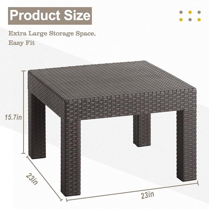 DIMAR GARDEN Patio Coffee Table Resin Outdoor Side Table Square End Table,22.8in Mocha