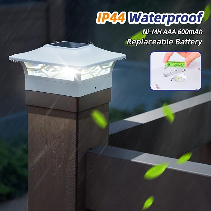 APONUO Solar Post Cap Lights,6 Pack 2-Modes Bright 4x4 Post Solar Lights Auto On Off,Outdoor Waterproof Garden Patio Fence Deck Patio Decor for Fence Deck Post Caps 4x4 6x6 Wood,4x4 Vinyl