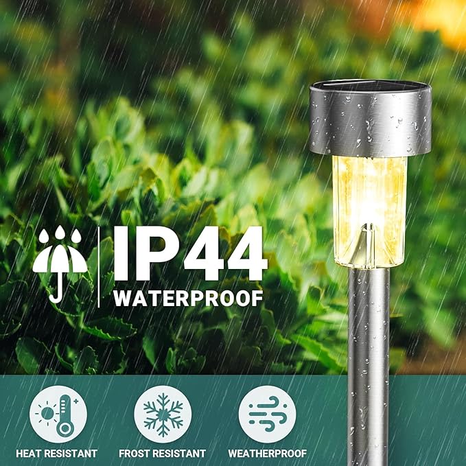 GIGALUMI 16 Pack Solar Lights Outdoor Waterproof, Stainless Steel | Solar Pathway Lights, Solar Garden Lights for Patio, Lawn, Yard and Landscape LED (Warm White)