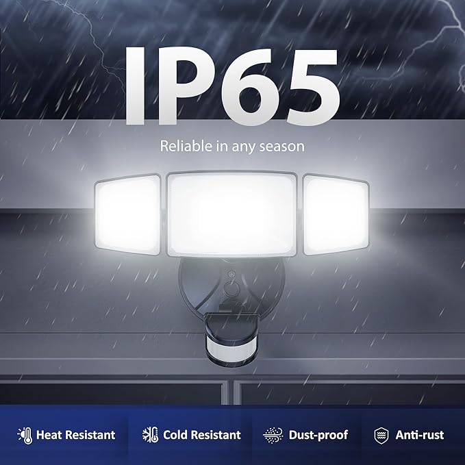 Onforu 75W LED Flood Light Motion Sensor Outdoor, 7000lm Dusk to Dawn Flood Light, Security Light with Three Head, IP65 Waterproof Exterior Floodlight, 6500k Wall Light for Entryway Stairs Yard Garage