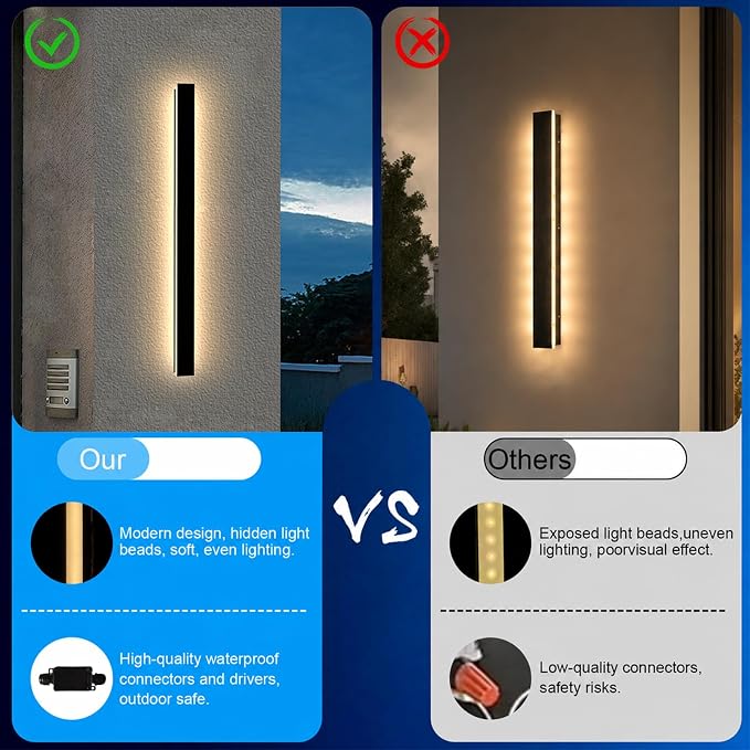 Modern Exterior Lights for House - 39.4inch Long Strip Outdoor Porch & Patio Wall Light Fixture, Black Wall Mount Exterior Lighting Wall Sconce Outside Garage Lights for Courtyard, Corridor