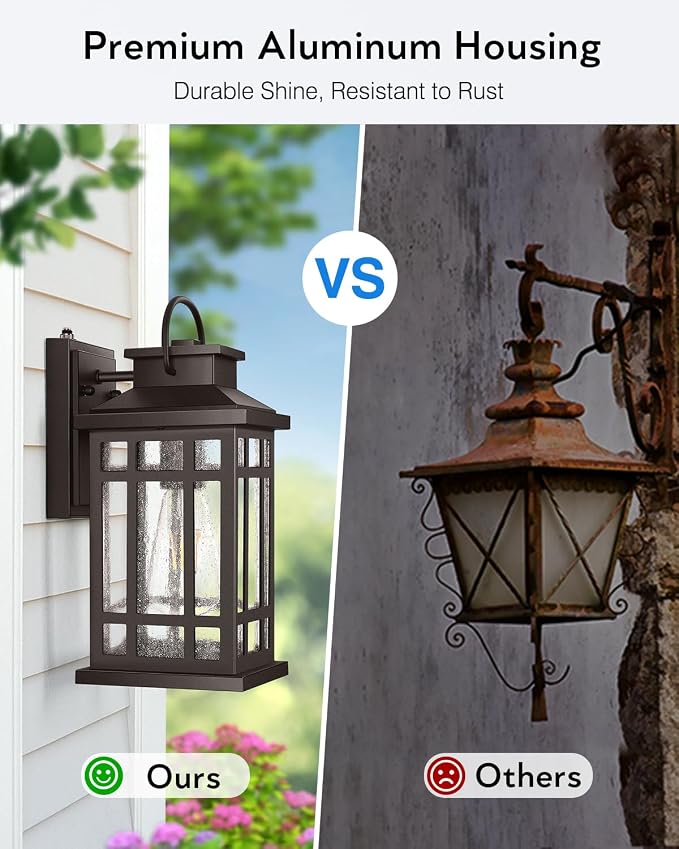 Outdoor Light Fixture, Dusk to Dawn Outside Lights for House, Brown Outside Sconce Lighting, Oil Rubbed Bronze Exterior Porch Lights Wall Mount, Modern Outdoor Wall Lantern for Patio Garage