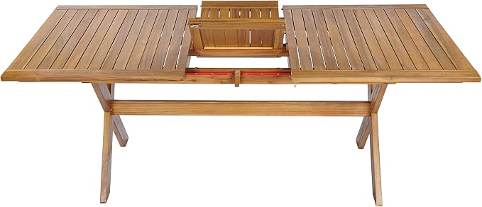 Christopher Knight Home Doca 7 Piece Acacia Wood Outdoor Dining Table Set for 6, Extendable Dining Table and 6 Patio Chairs with Cushion & Rope Accent, Wooden Outdoor Patio Furniture Set, Teak+Beige