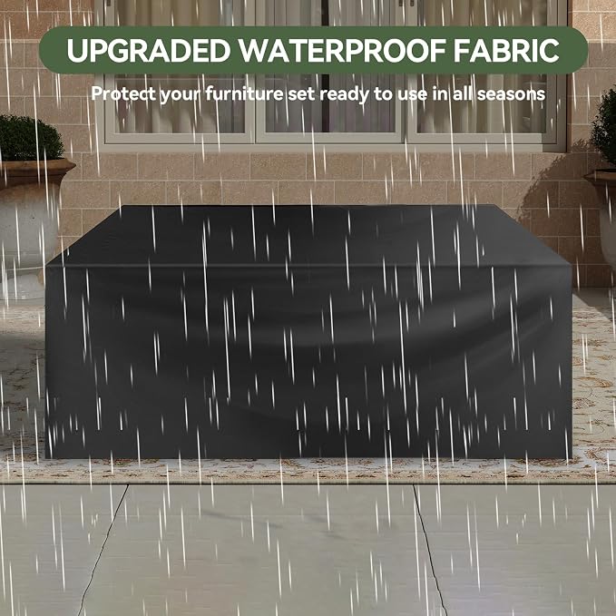 Aoxun 8 Piece Outdoor Patio Furniture Set 7 Seats, Outdoor Sectional with Thick Waterproof Cushions, Patio Conversation Sets for Garden,Backyard, Porch, Balcony, Deck, Black & Beige