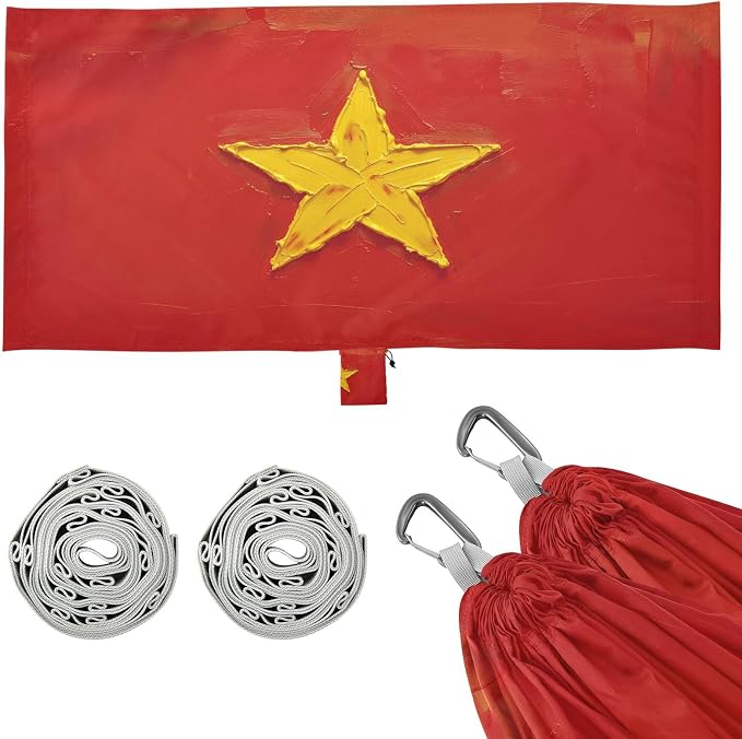 Oil Painting Flag Vietnam Outdoor Hammocks with Tree Straps Fabric Hammock for Outside Beach Patio Garden