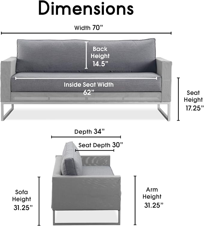 Elle Decor Tropez Mesh Outdoor Patio Furniture Collection with Metal Frame Love Seat, Gray