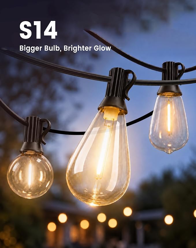 110FT(100+10) Outdoor LED String Lights with 2FT Bulb Spacing, Waterproof, Shatterproof, Dimmable, Warm White, 3 Lighting Modes, Timer, Plug in Hanging Backyard Lights for Outside, Patio