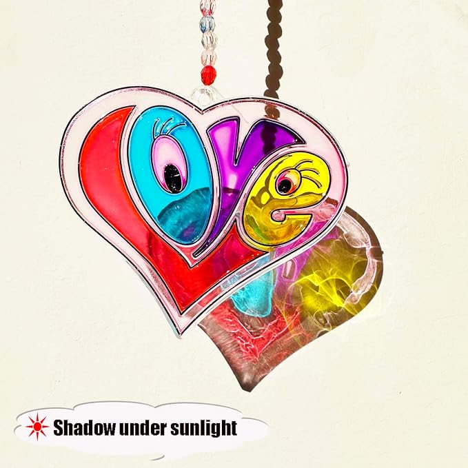 AUEKIV 30 Sets Valentine's Heart Suncatchers Craft DIY Kit Window Paint Art Suncatchers Valentine's Day Heart Sun Catcher Art Crafts Supplies for Valentine Gift Exchange Classroom Activities