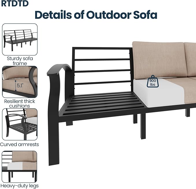 Aluminum Outdoor Patio Furniture Set,5 Seats Patio Conversation Sets with 2 Ottomans,Metal Patio Sectional Furniture Set with 2 Swivel Rocking Chairs, Sand
