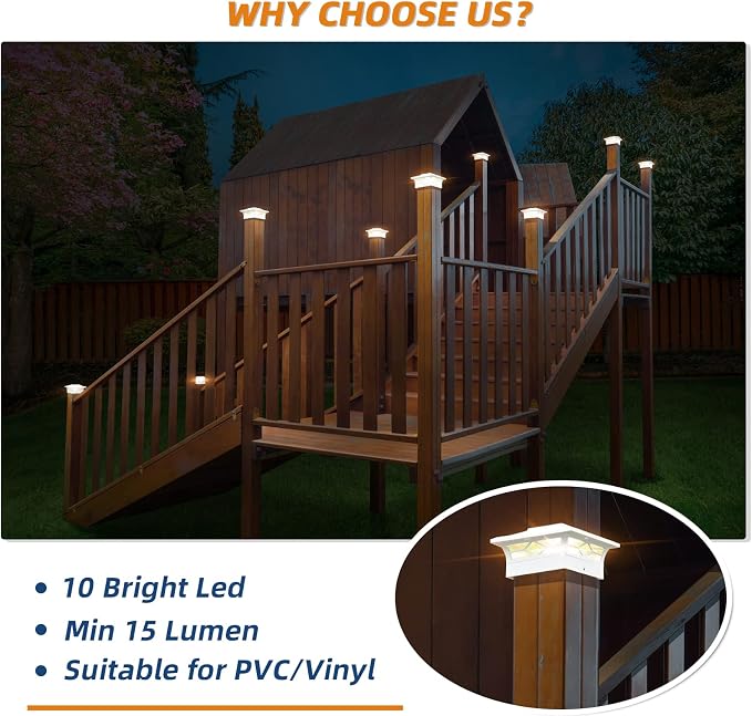 APONUO Solar Post Cap Lights,6 Pack 2-Modes Bright 4x4 Post Solar Lights Auto On Off,Outdoor Waterproof Garden Patio Fence Deck Patio Decor for Fence Deck Post Caps 4x4 6x6 Wood,4x4 Vinyl