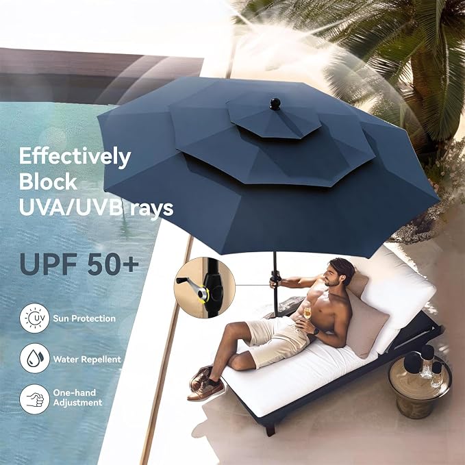 PHI VILLA 5 Pcs Outdoor Dining Set with 10ft Umbrella | 37" Square Metal Dining Table & 4 Stacking Metal Chair with 3 Tier Red Umbrella for Patio, Deck, Yard, Porch