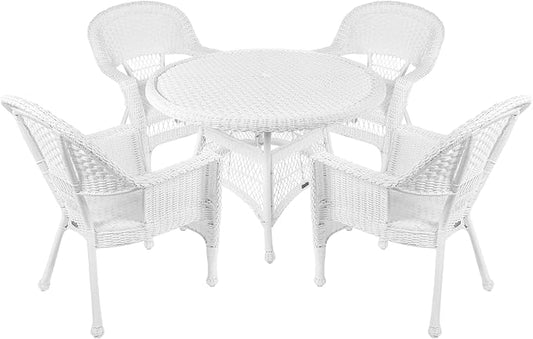 Jeco 5 Piece Wicker Outdoor Dining Set, White