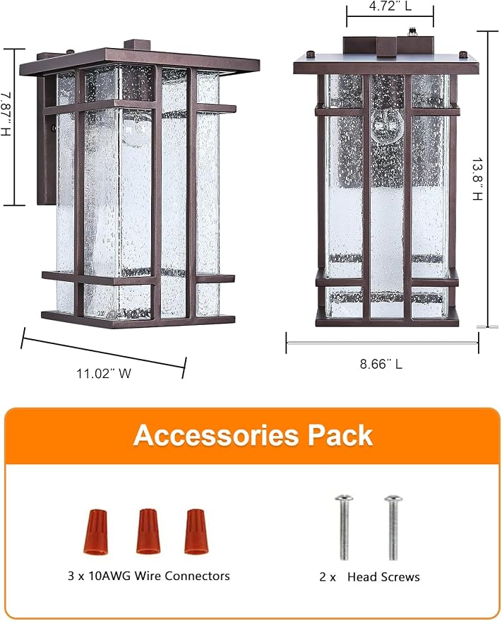 Rustic Dusk to Dawn Outdoor Wall Light Fixture 13.8"H Oil Rubbed Bronze Exterior Wall Sconces with Seeded Glass Sensor Outdoor Wall Lantern for House Patio Porch Entryway Garage Wall Lamps Waterproof