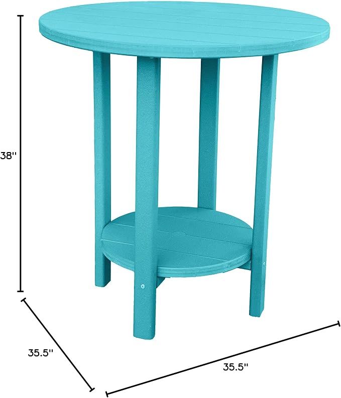 Phat Tommy Round Bar Height Patio Table - Outdoor Bar Table - Balcony Height Patio Furniture for Your Deck - Poly Outdoor Furniture, Teal