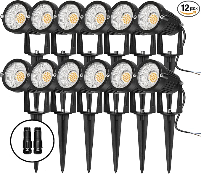 REEGOLD Low Voltage Landscape Lights Outdoor: 7W 700LM LED Landscape Lighting with Connectors for Tree Garden Yard Pathway | 12V 24V Warm White 2700K Spotlights | IP65 Waterproof | 12 Pack