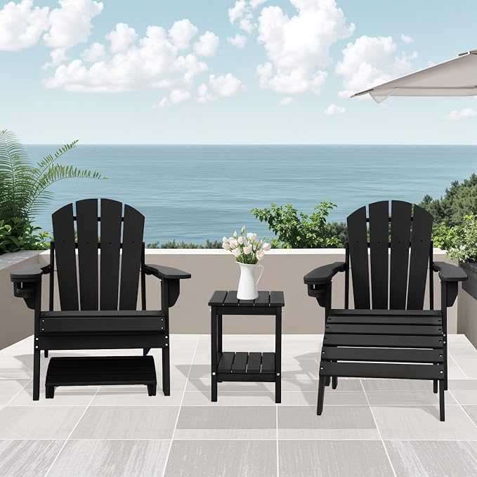IVY&LANE Adirondack Outdoor Side Table | HDPE Plastic | Patio End Tables with Storage | 2-Shelf | Weather Resistant | Black | 14 x 13 Inches | for Outside Porch Deck Backyard Indoor