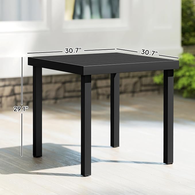 Outsunny Outdoor Dining Table for 4 Person, Square Patio Table, Aluminum Metal Legs for Garden, Lawn, Patio, Woodgrain Black