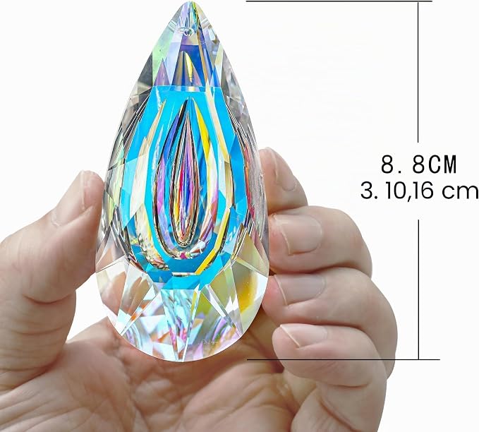 2pcs 89mm Hanging Crystal Prisms Suncatchers, Sun Catcher Indoor Window | Rainbow Maker Crystals for Home Garden Decor,Glass Ornaments For Christmas Tree,Colorful,Large Beads For Suncatcher
