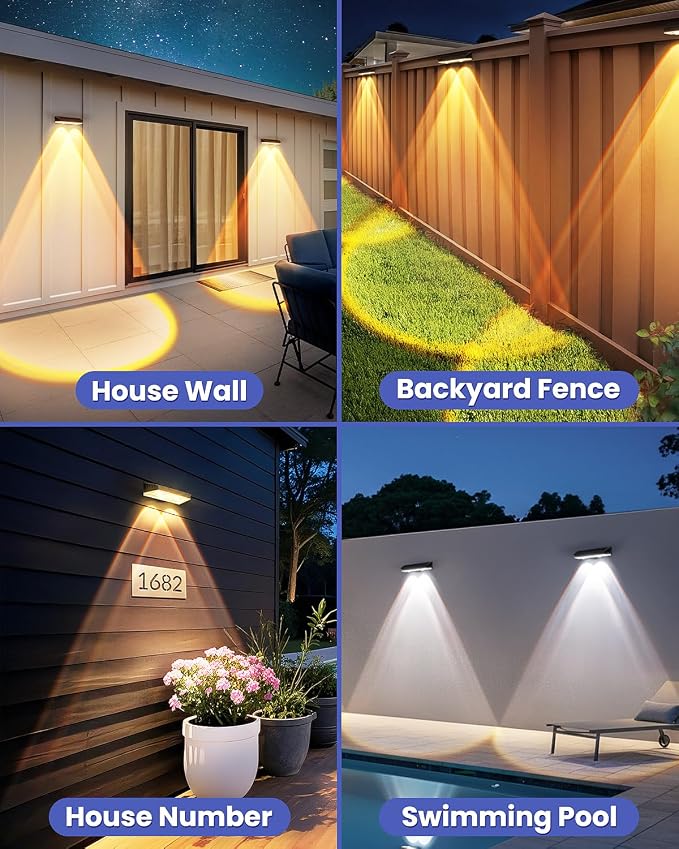Solar Fence Lights Outdoor, 20 Pack Warm/Neutual/Cool White Fence Lights Solar Powered with 2 LED, IP65 Waterproof, Deck Lighting for Backyard, Patio, Wall, Railing, Pool, Stair