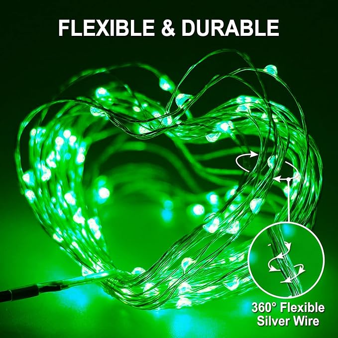 JMEXSUSS 2 Pack Solar Fairy Lights, 33ft 100 LED Green Halloween Lights | Outdoor Waterproof, 8 Modes Solar String Lights for Outside Patio Garden Party Tree Christmas Halloween Decorations