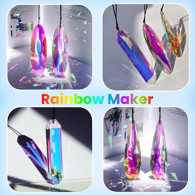 3Pcs 5-inch Crystal Sun Catcher Prisms for Windows Garden Patio,AB Colored Hanging Suncatchers with Glass Prism Rainbow Maker Ideal