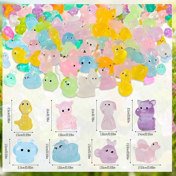 Mini Glow in The Dark Animal Resin Models, Mystery Resin Animals Blind Bag, Mini Glow Figures Bulk Set for DIY Garden Dollhouse Aquarium Micro Landscape, Random Styles for Ages 14 and up(50pcs)