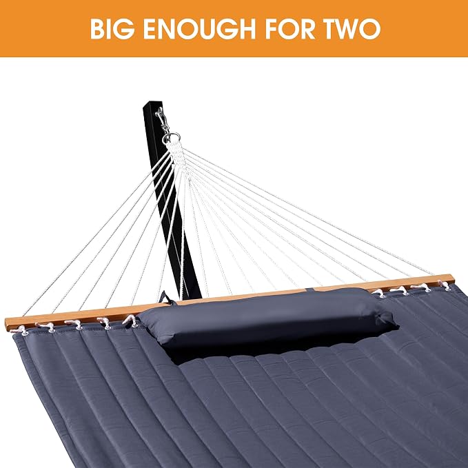 Lazy Daze Hammocks Outside Quilted Hammock with 13 FT Curved Steel Heavy Duty Stand and Pillow for Outdoor, Backyard, Patio, 450 Lbs Capacity, Grey