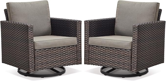 Belord Wicker Chairs Outdoor Bistro Set Oversize Patio Swivel Rocker, Rattan Outdoor Seating Set of 2 Swivel Glider Chairs Wicker Furniture for Porch Deck Backyard